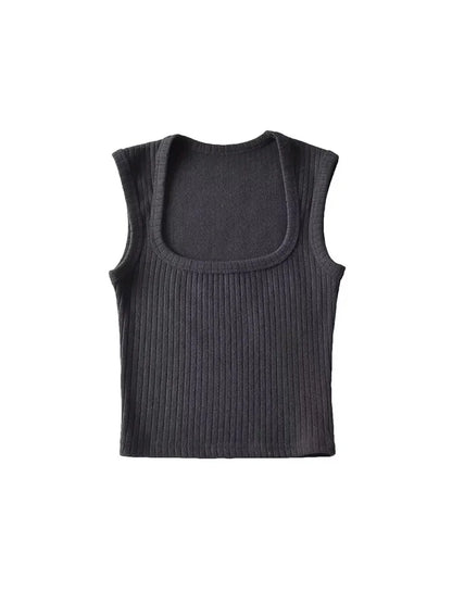 Dozw Elastic Knit Crop Top For Women Solid Summer Sleeveless