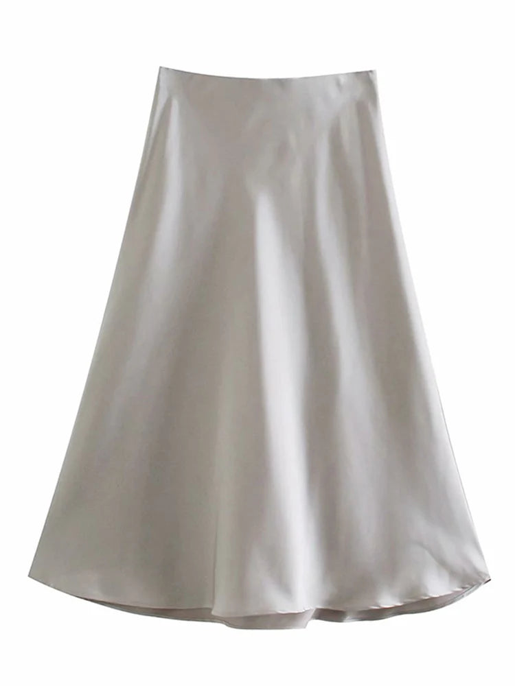 Satin A Line Skirt With Elastic Waist For Women Summer