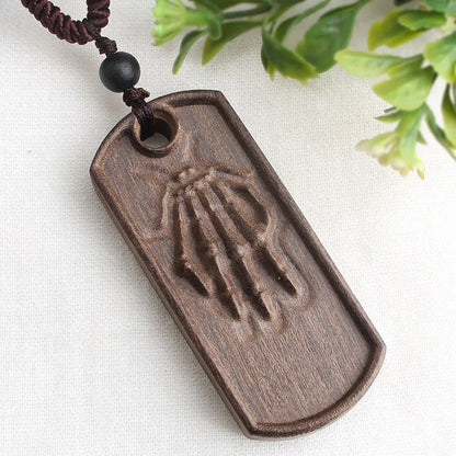 Vintage Long Sweater Chain Necklace for Women with Handmade Sandalwood Pendants in Ethnic Style