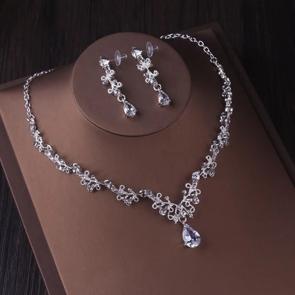 Bridal Elegance: Luxury Silver Crystal Water Drop Tiara & Jewelry Set - 4 Pcs