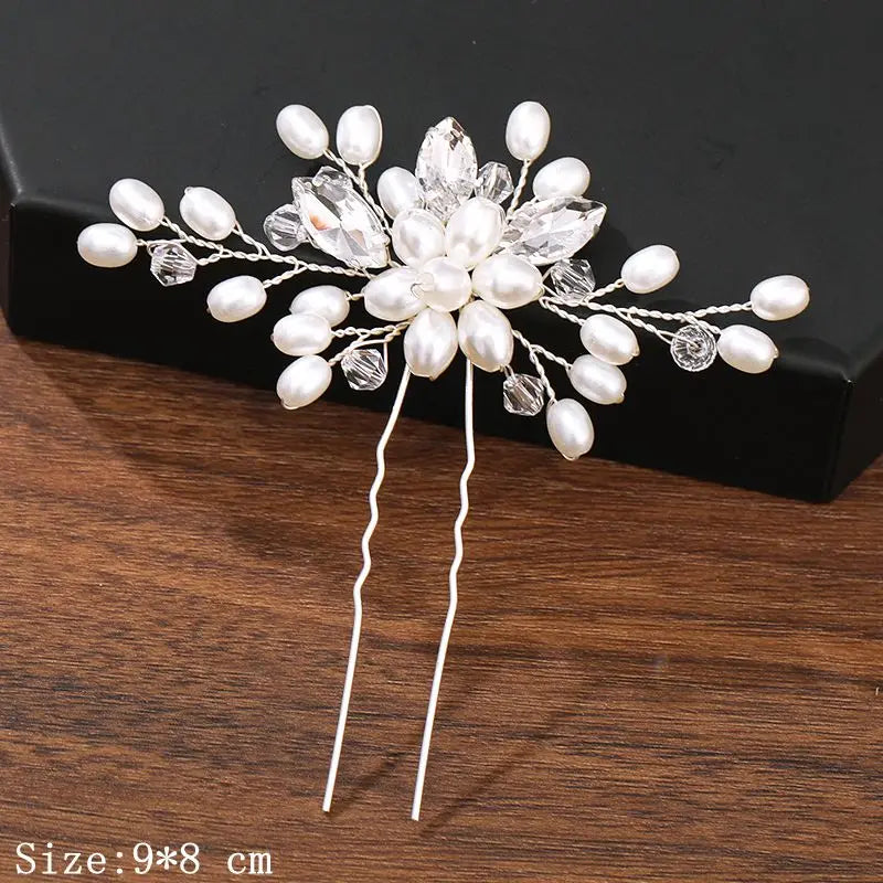 Elegant Pearl Rhinestone Flower Hair Pins for Women Wedding Accessories