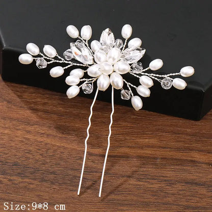 Elegant Pearl Rhinestone Flower Hair Pins for Women Wedding Accessories