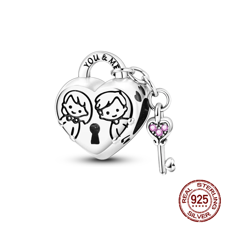 Inlaid Zircon Heart Charm Beads 925 Sterling Silver Dangle for Bracelets SMC4406