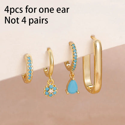 14K Gold Plated Dainty Zircon Flower Hoop Earrings Set for Women Stylish Stainless Steel Studs
