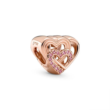 Sparkling Intertwined Love Hearts Charm Beads for 925 Sterling Silver Bracelet