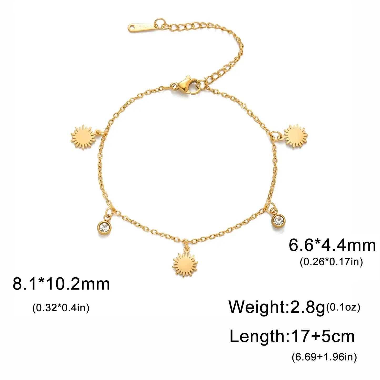Skyrim Sun Zircon Charm Bracelet for Women - Stainless Steel Fashion Jewelry Gold Color 17-22 cm