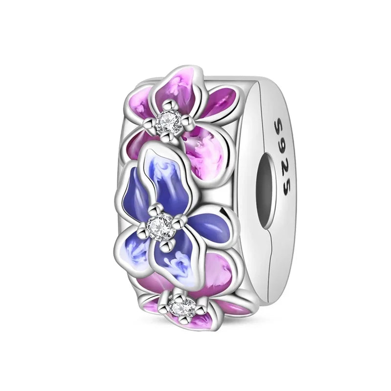 925 Sterling Silver Colorful Butterfly Star Moon Flower Beads Clip Charm for DIY Bracelet Fine Zircon Jewelry