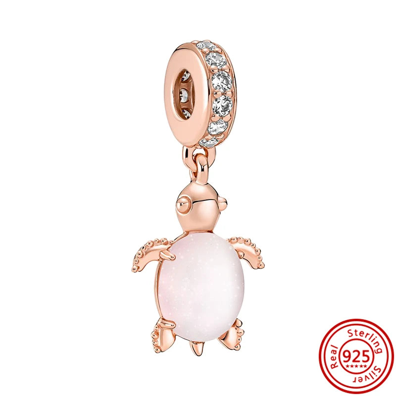 Springtime 925 Silver Pink Flower Ice Cream Charm Pendant for DIY Bracelets Y438