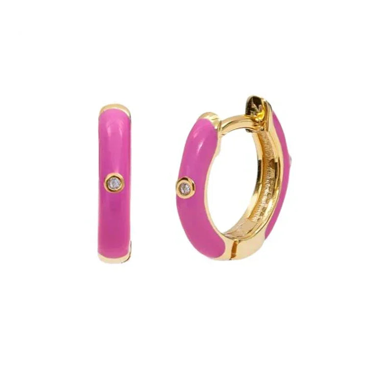 Rose Red Zircon Hoop Earrings for Women Minimalist Dangle Party Jewelry Trend 2025