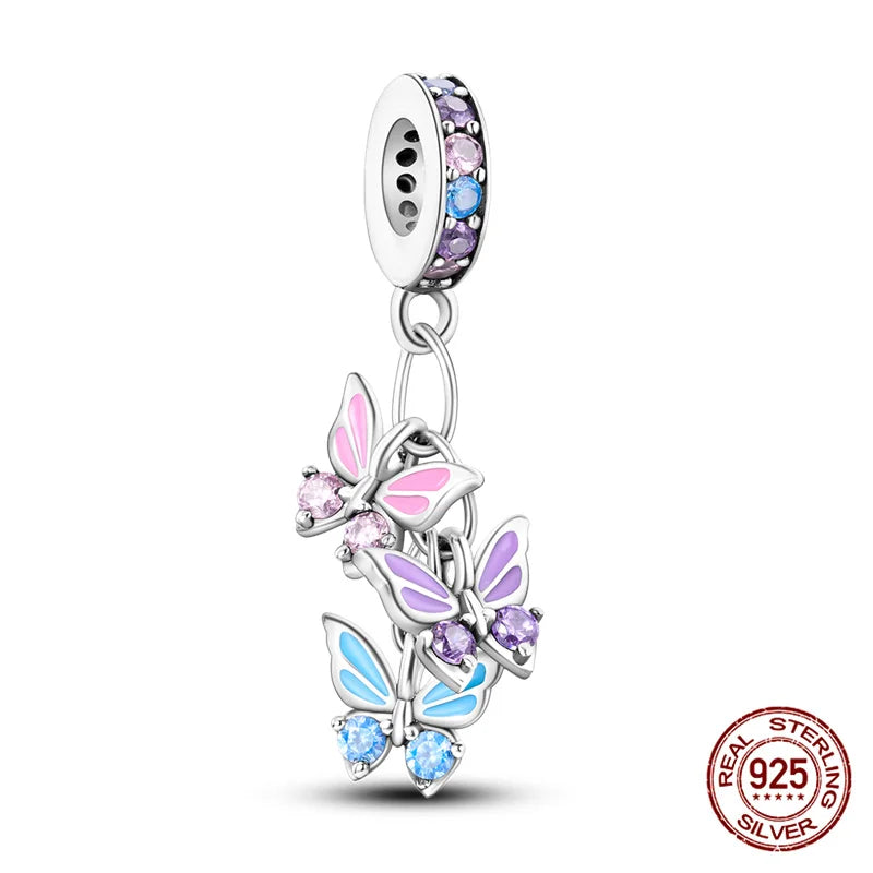 Elegant Sterling Silver Purple Flower Beads for DIY Jewelry and Charm Bracelets