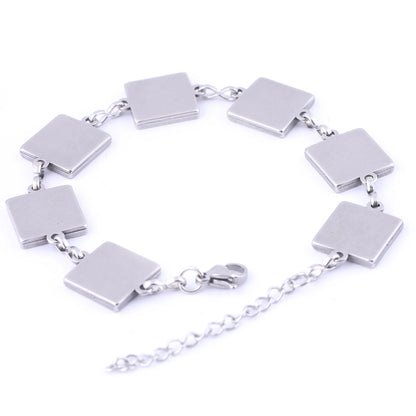 Stainless Steel Square Cabochon Bracelet Base Settings for DIY Jewelry Making