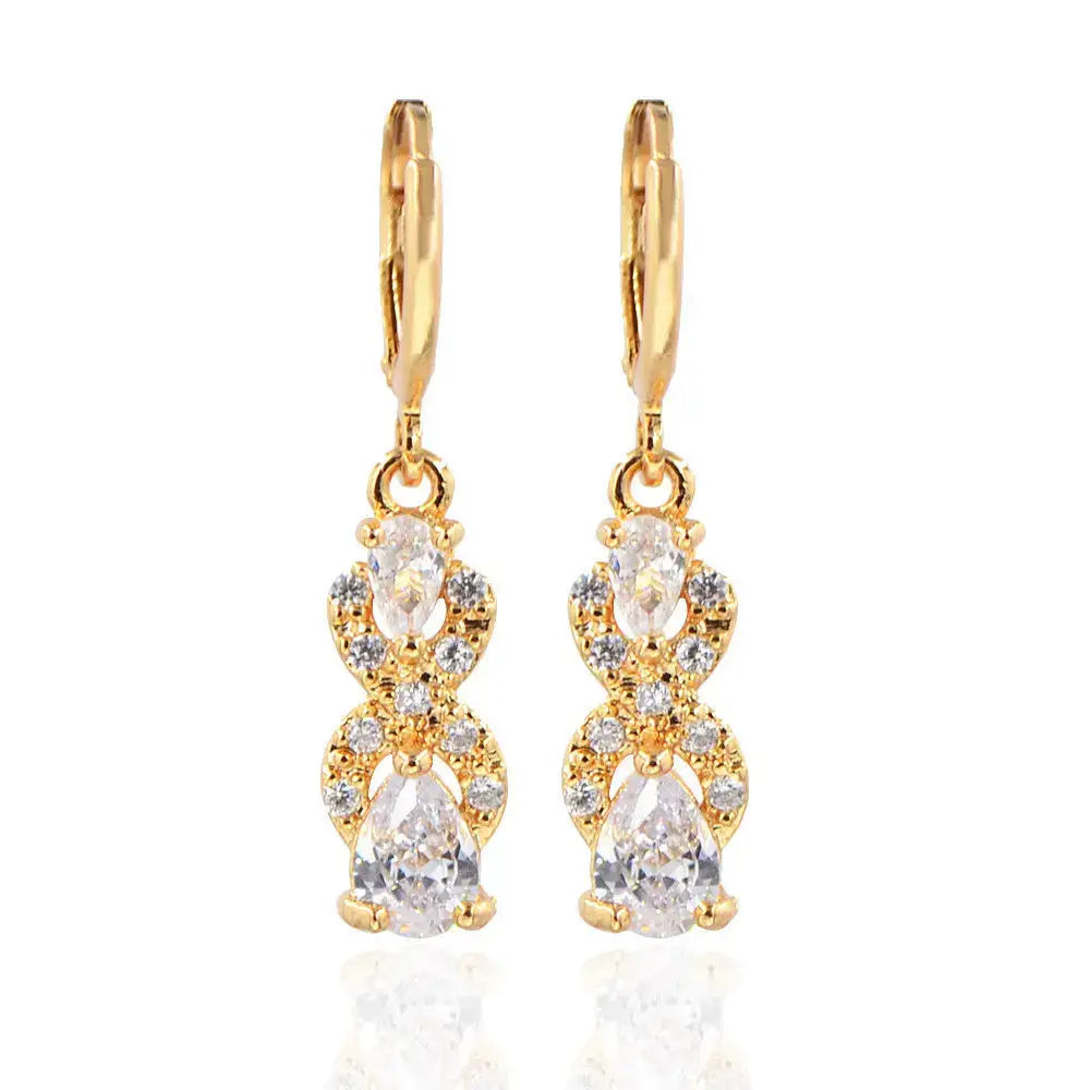 Classic Trend Earrings Gold Color Filled Zircon Dangle Jewelry E797-4