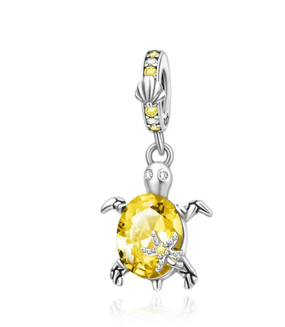 Summer Murano Glass Sea Turtle Dangle Charm Colorful Crystal Zircon Pendant 925 Sterling Silver Fine Jewelry for Original Bracelets