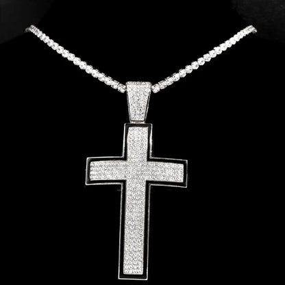 Punk Luxury Rhinestone Cross Pendant Cuban Link Necklace for Women and Men Hip Hop Iced Out Jewelry