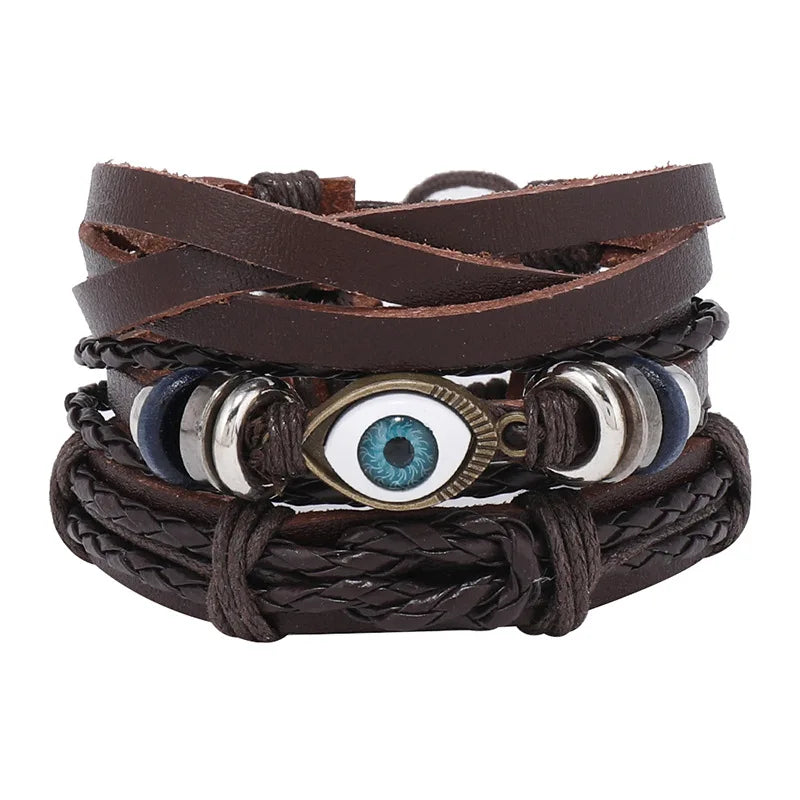 ZORCVENS Men's Handmade Braided Leather Bracelet Set - Vintage Black Punk Fashion Gift