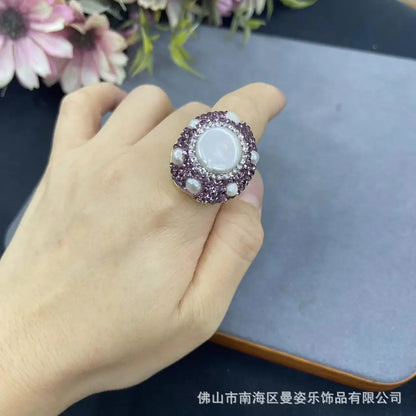 Natural Baroque Freshwater Pearl Ring in 18K Gold Vintage Geometric Jewelry