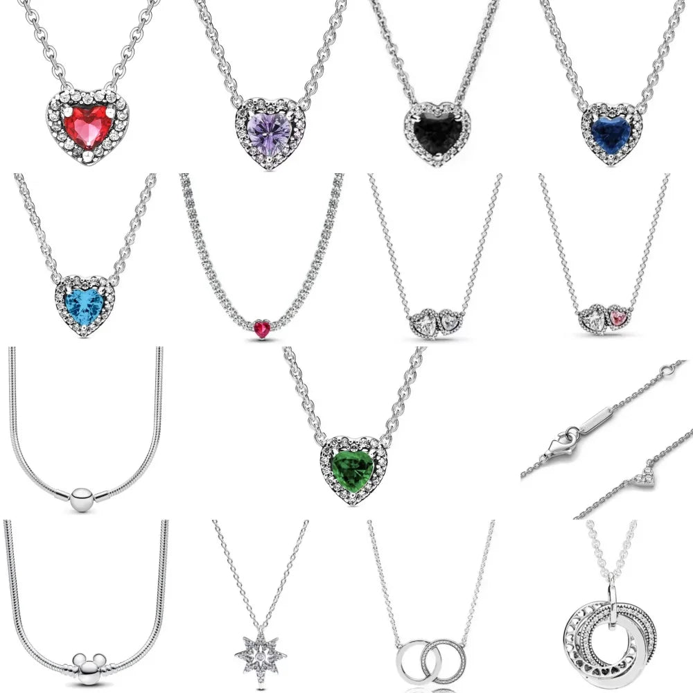 New 925 Sterling Silver Heart-Shaped Necklace with Purple Blue and Green Zircon for Exquisite Jewelry Gifts for Women