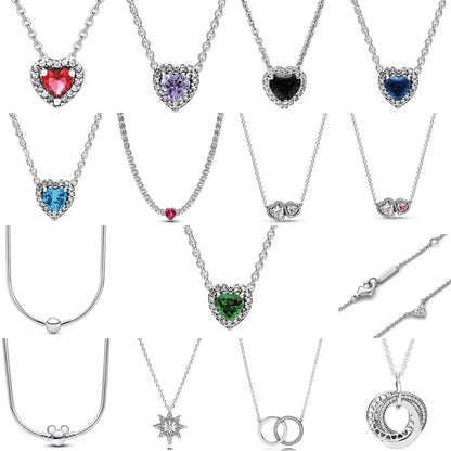 New 925 Sterling Silver Heart-Shaped Necklace with Purple Blue and Green Zircon for Exquisite Jewelry Gifts for Women