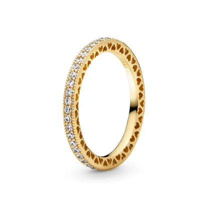 Elegant Gold-Tone 925 Sterling Silver Crown Heart Ring with Zircon for Women GRAY