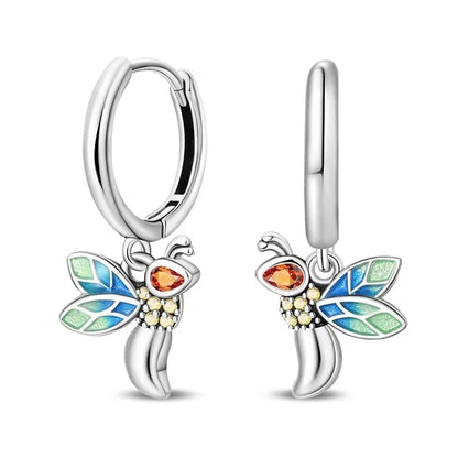 925 Sterling Silver Tulip Hoop Earrings with Dragonfly Firefly Bow Shell Conch and Turtle Designs Fine Jewelry Gifts for Women