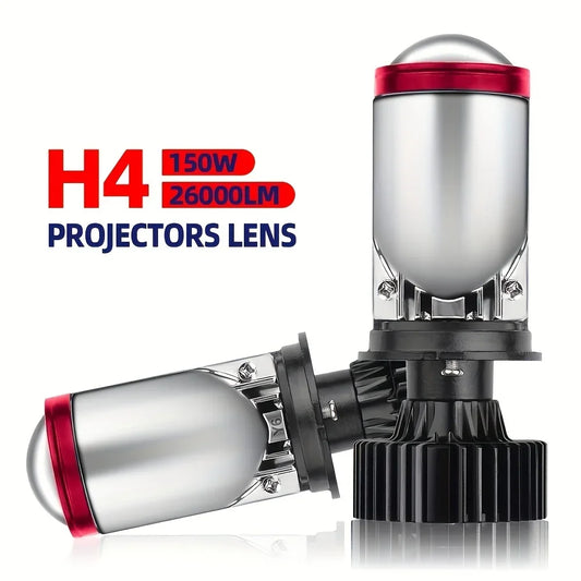 Ultra-Bright H4 LED Headlight Bulbs 150W 26000LM with Mini Projector Lens and Z-Shaped Cutoff for Moto Vehicles