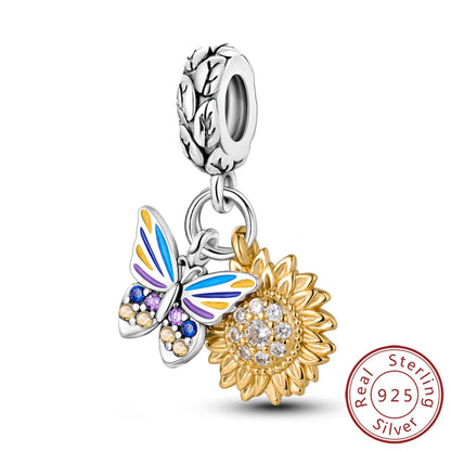 Glowing Firefly Butterfly Charm Bead 925 Sterling Silver Pendant for Bracelets KTC654
