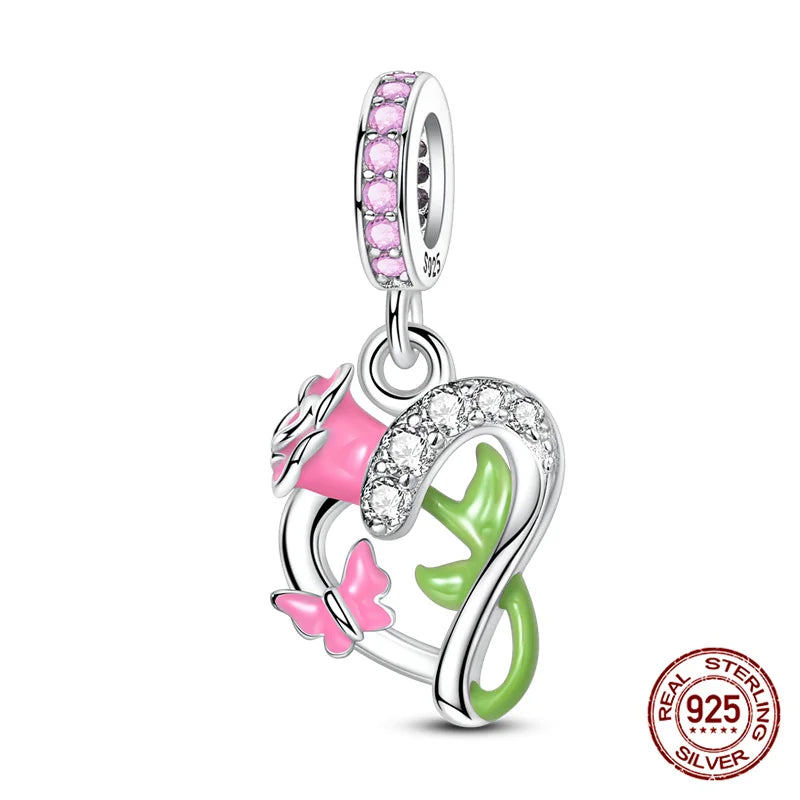 Elegant Sterling Silver Purple Flower Beads for DIY Jewelry and Charm Bracelets
