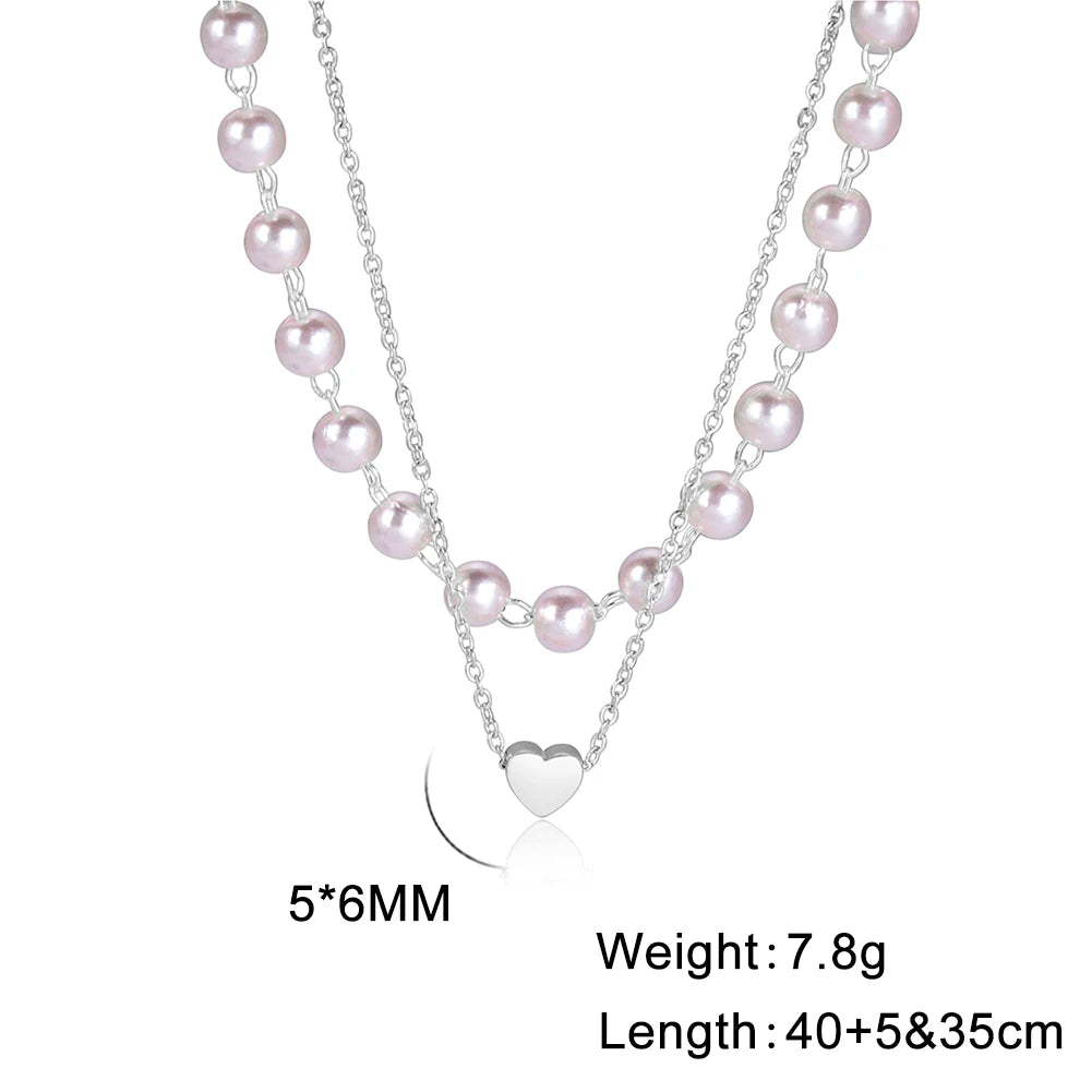 Skyrim Tiny Heart Choker Necklace Stainless Steel Double Layered Beads Chain Aesthetic Jewelry Gift for Women