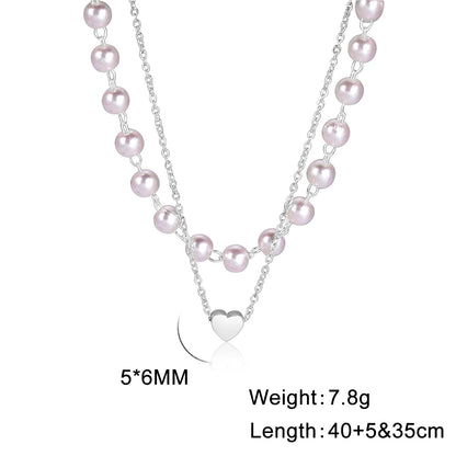 Skyrim Tiny Heart Choker Necklace Stainless Steel Double Layered Beads Chain Aesthetic Jewelry Gift for Women