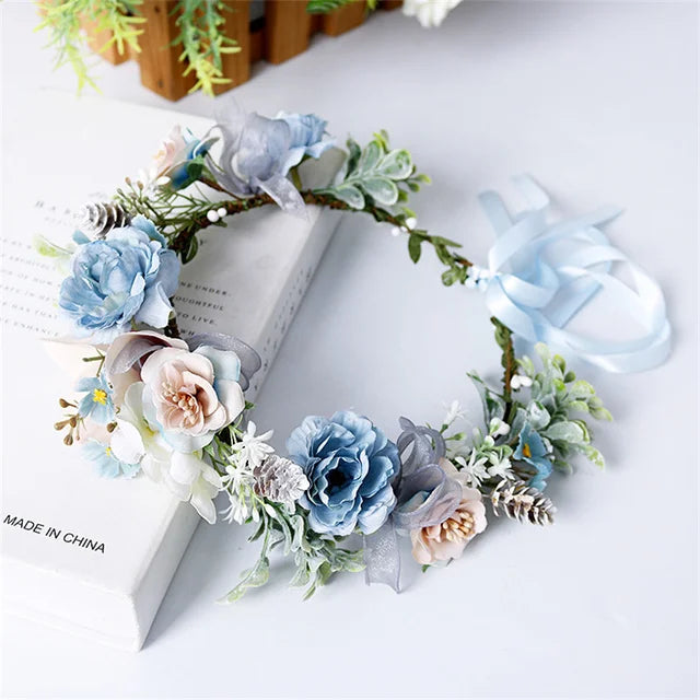 Romantic Rhinestone Floral Wreath Crown for Bridesmaids
