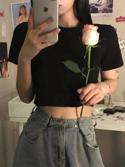 Cropped Slim Women Tee Korean Streetwear Preppy Chic