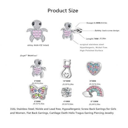 Chic Stainless Steel Stud Earrings Set with Cubic Zirconia and Cute Motifs
