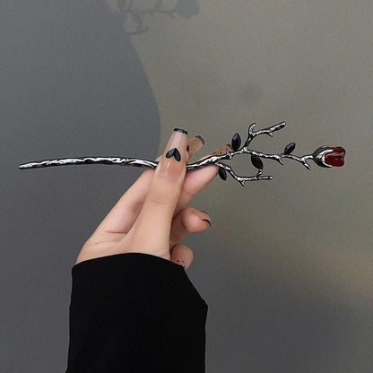 Vintage Rose Flower Crystal Hairpin Stick for Women Fashion Alloy Headwear