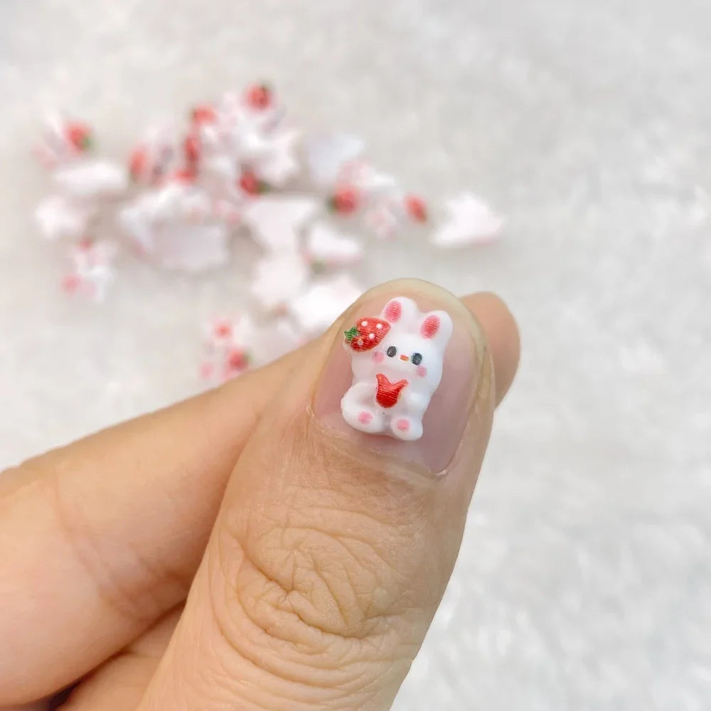Charming Strawberry Rabbit Nail Art Decorations Set Resin 3D DIY Manicure Accessories 30 Pieces