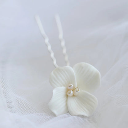 White Floral Ceramic Hairpins for Elegant Bridal Hairstyles