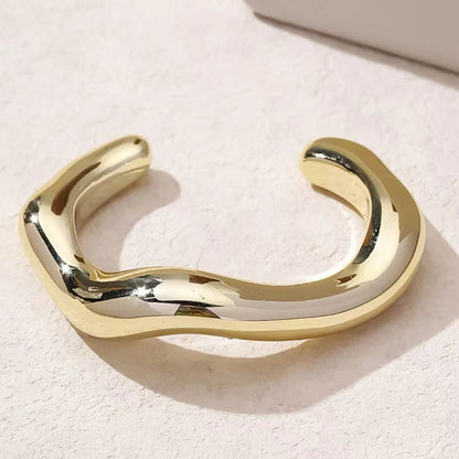 Chic Irregular Cuff Bracelets for Women in Glossy Gold and Silver - Fashion Statement Bangle Jewelry