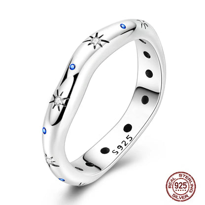 Hot Blue Zircon Rings for Women in 925 Sterling Silver Sparkling Star and Moon Design Elegant Heart Wedding Jewelry LLTR240