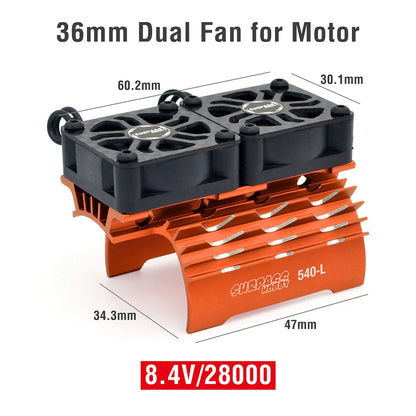 SURPASS HOBBY RC Motor Fan Cooling Heatsink for 380 390 540 550 36mm Dual Fan Orange
