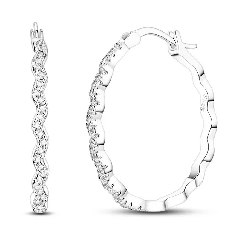 Luxury Colorful 925 Sterling Silver Hoop Earrings with Zircon Heart and Apple Pendants Birthday Gift for Women