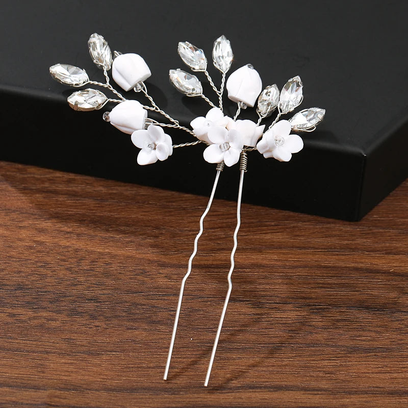 Elegant Pearl Rhinestone Flower Hair Pins for Women Wedding Accessories