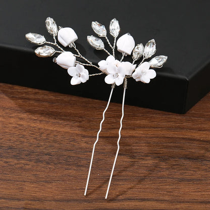 Elegant Pearl Rhinestone Flower Hair Pins for Women Wedding Accessories