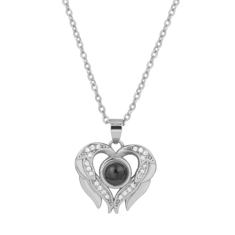 Custom Photo Projection Necklace Copper Pendant with Titanium Steel Chain for Women Silvery-014 45cm