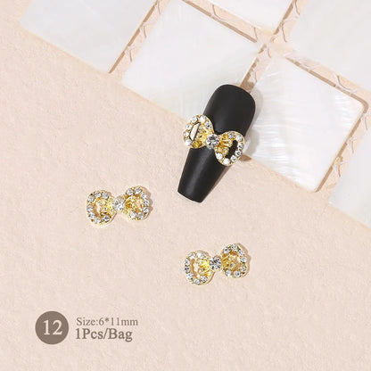 Elegant Gold Silver Metal Bowknot Nail Charm 3D Rhinestone Decor for DIY Manicure Art