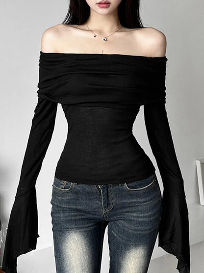 Dozw Y2K Off Shoulder Slash Neck Top For Women Trendy