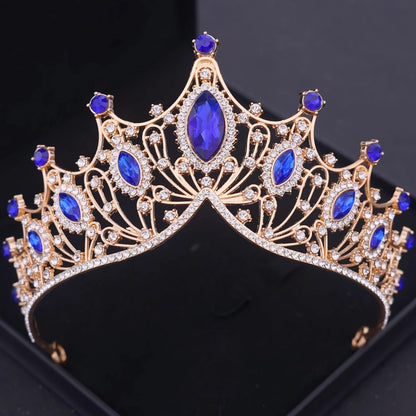 Crystal Crown Bridal Jewelry Set - 3Pcs Rhinestone Necklace & Earring Accessories Blue 1