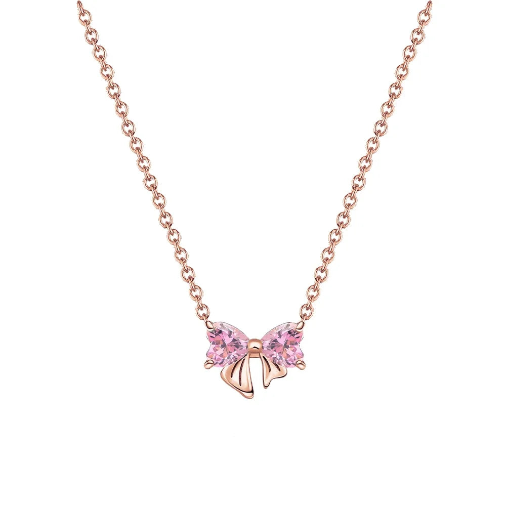 925 Sterling Silver Colorful Bow Jewelry Set for Women Rings Earrings Necklaces Charms DIY Gift