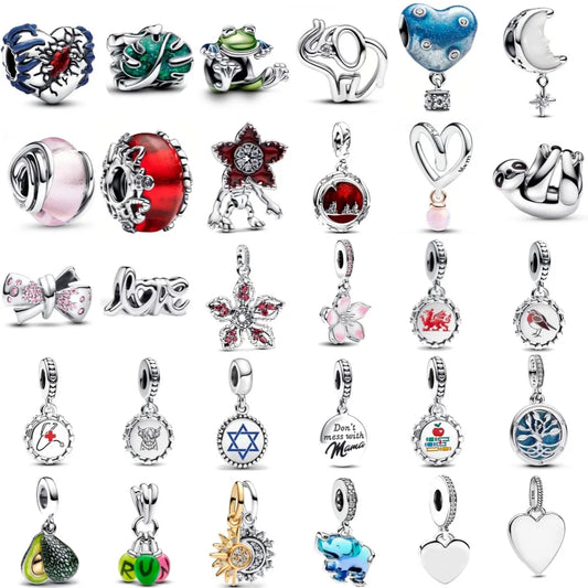 925 Silver Monkey Elephant Sun Moon Bead Pendant Charm