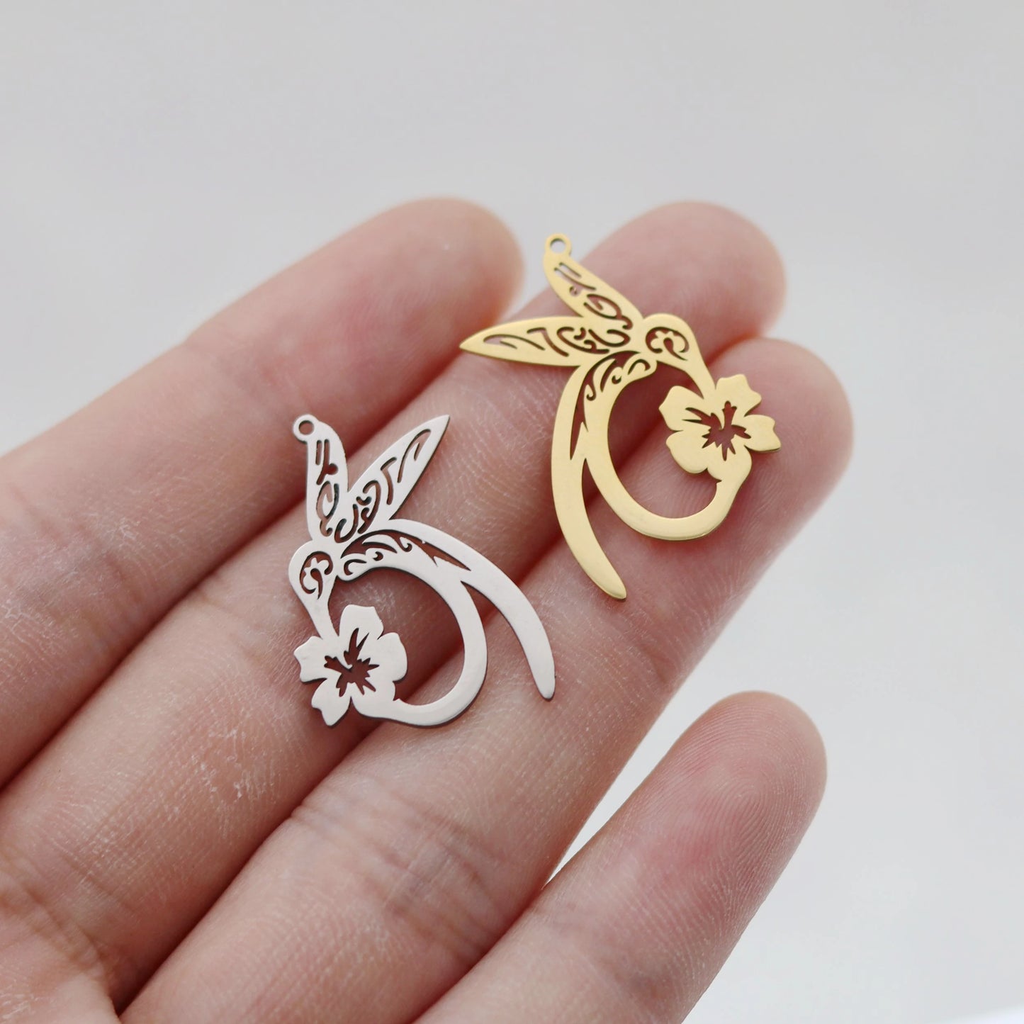 Elegant DIY Amulet Set: Phoenix Bird, Hummingbird, Snake Charms in Stainless Steel for Jewelry Making