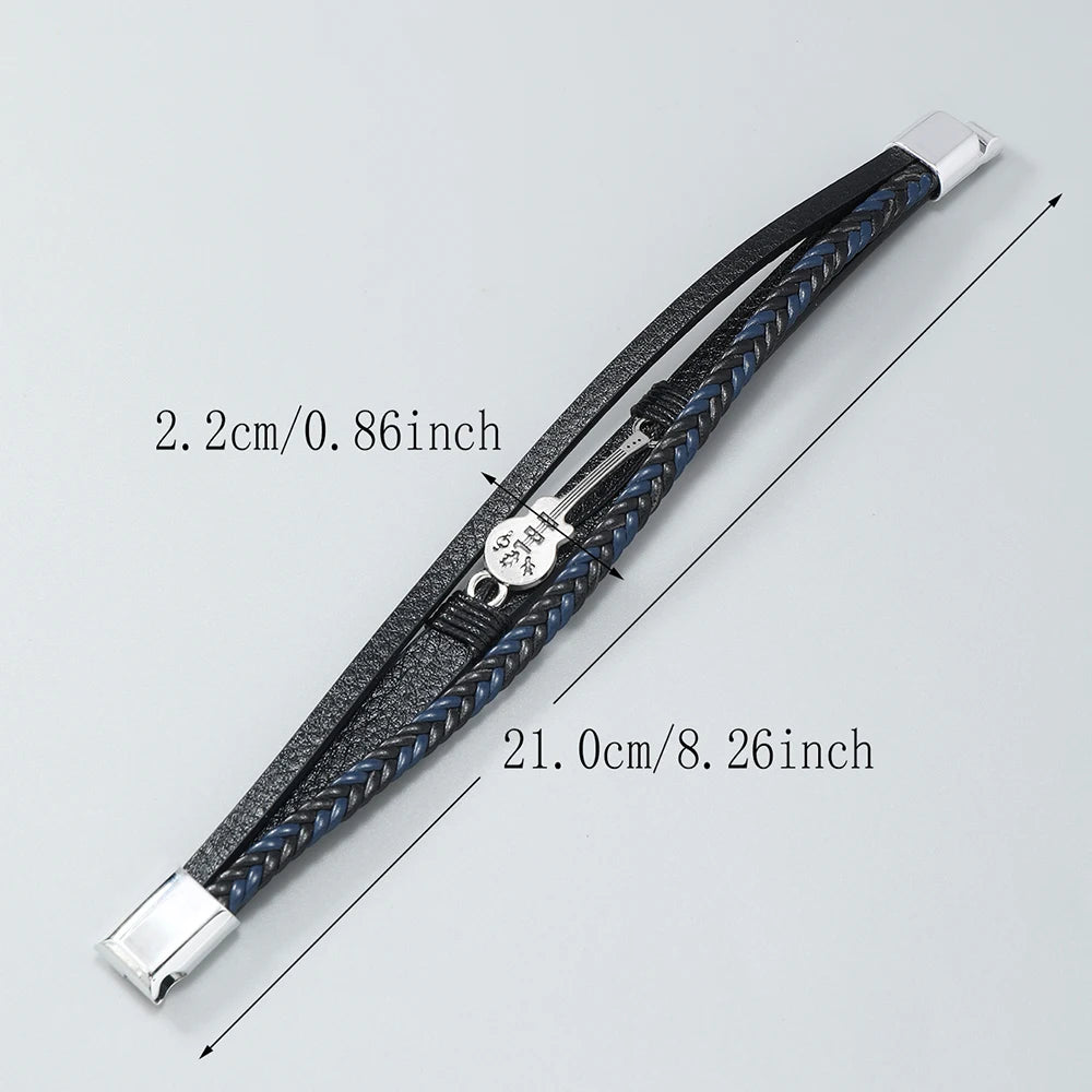 Men's Hip-Hop Rock Guitar Leather Bracelet Cuff Fashion Jewelry