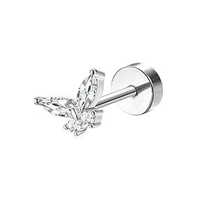 Drperfect 18G Stainless Steel Cartilage Earrings for Women Flat Back Stud Jewelry Set